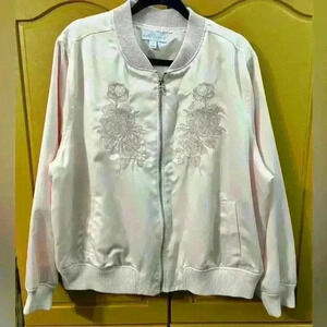 Blush pink Plus Size Bomber Jacket w/ embroidery